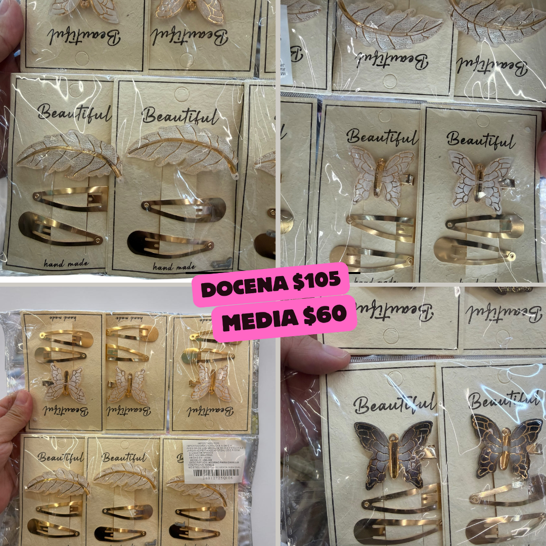 set de cucas con mariposas y plumas de metal, codigo a71