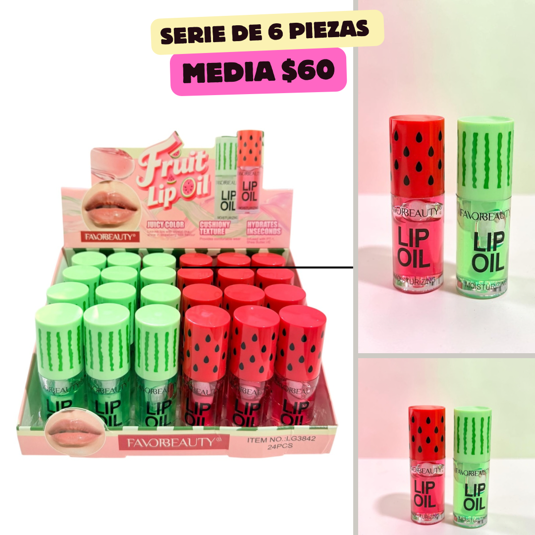 serie de 6 gloss con diseño de sandias, codigo a25bis