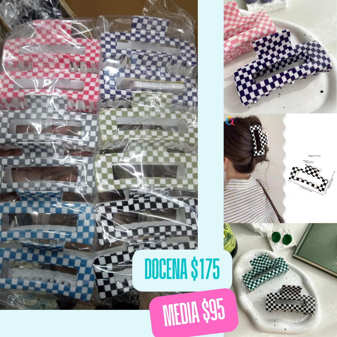 pinza cuadros colores, codigo a221