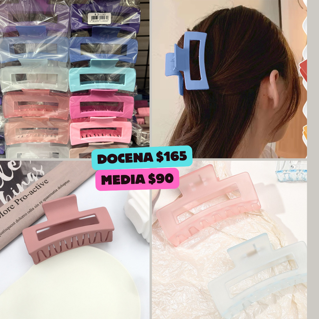 pinza rectangulo de colores, mate y transparente, codigo a137