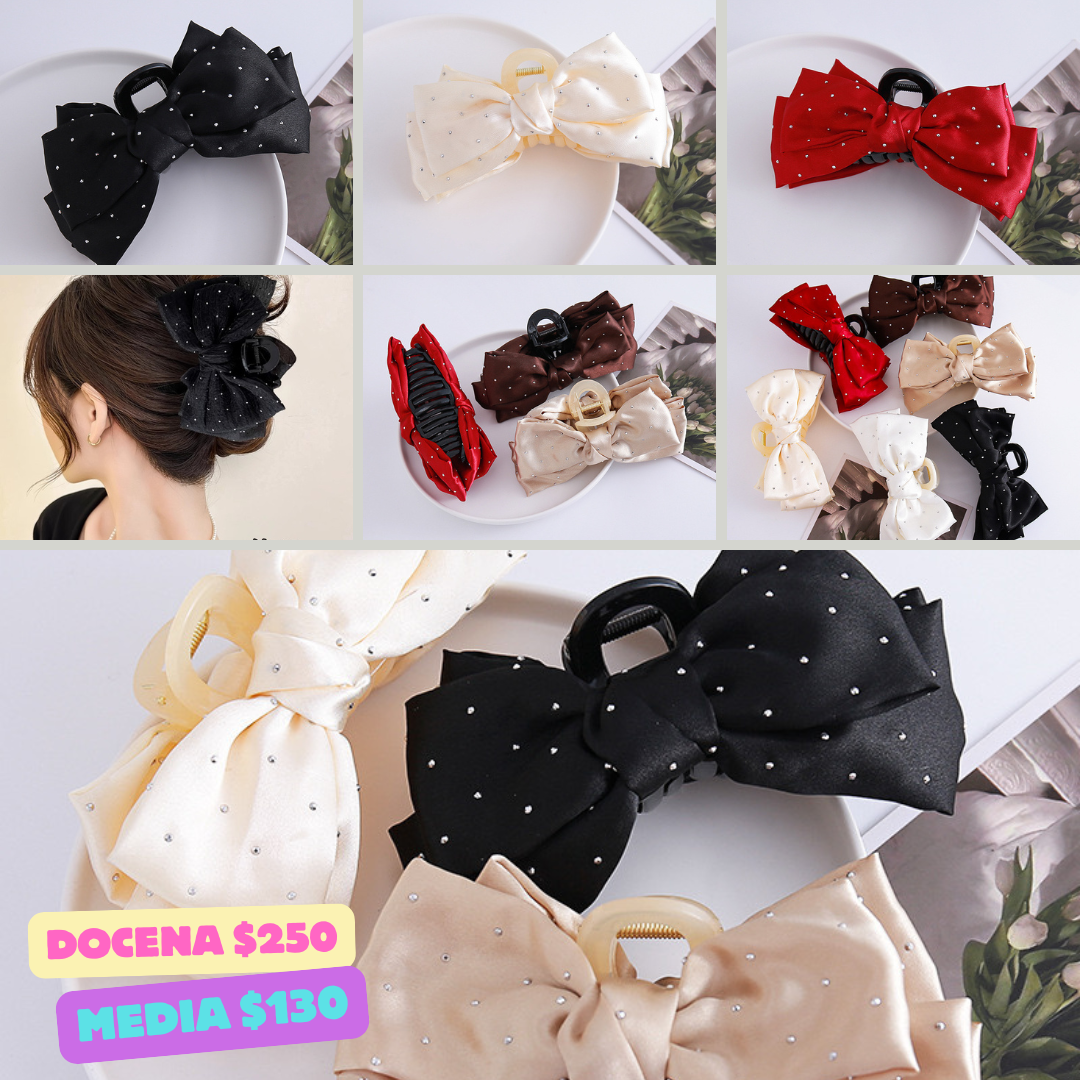 Pinza moño satin con destellos, codigo a157