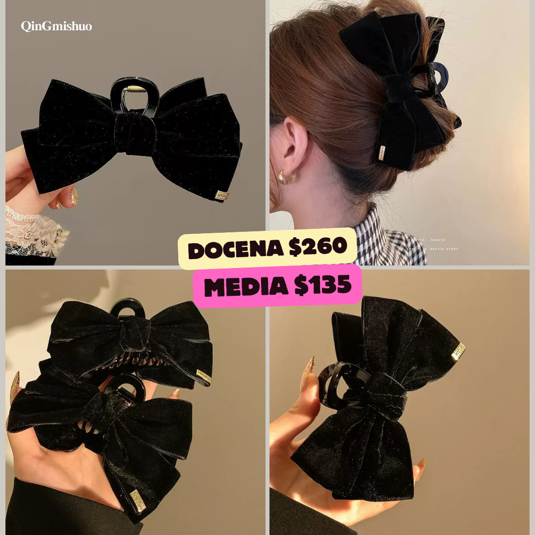 pinza moño negra de terciopelo, codigo a218bis