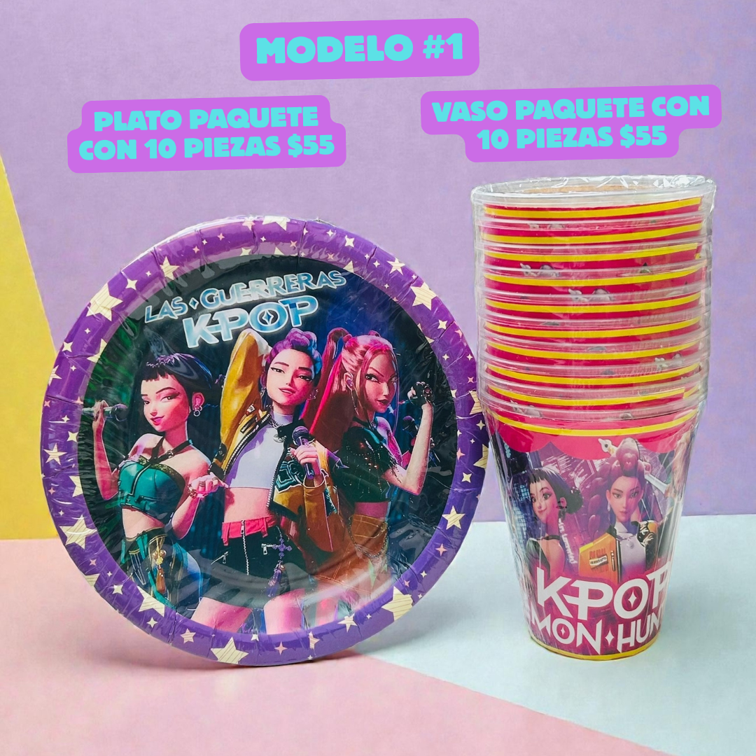 paquete de 10 vasos o 10 platos k-pop modelo #1 codigo a713