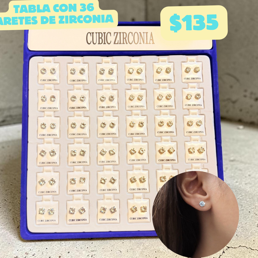 tabla con 36 aretes zirconia, codigo a58bis