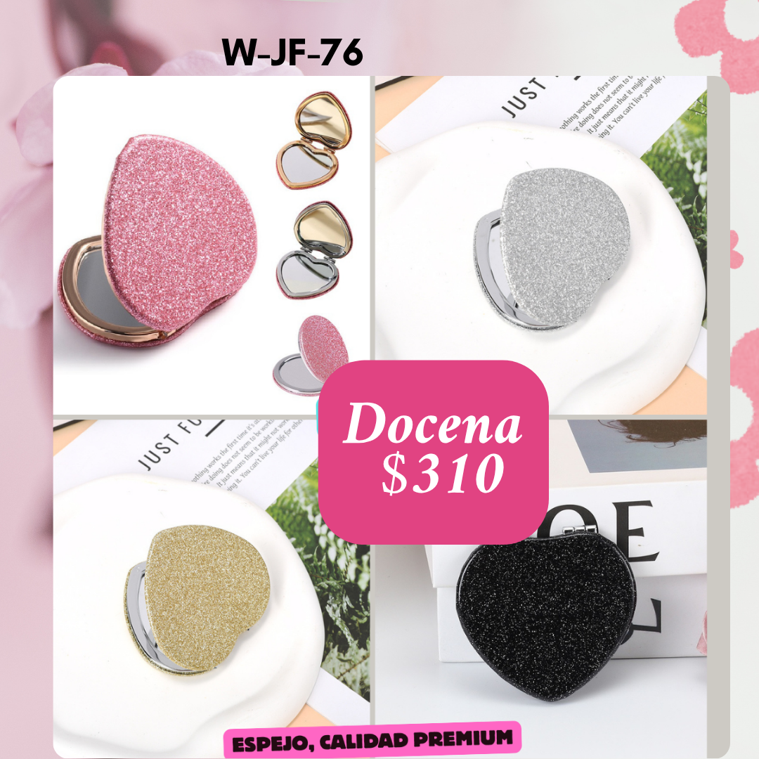 Espejo corazon con brillantina, docena, codigo w-jf-76