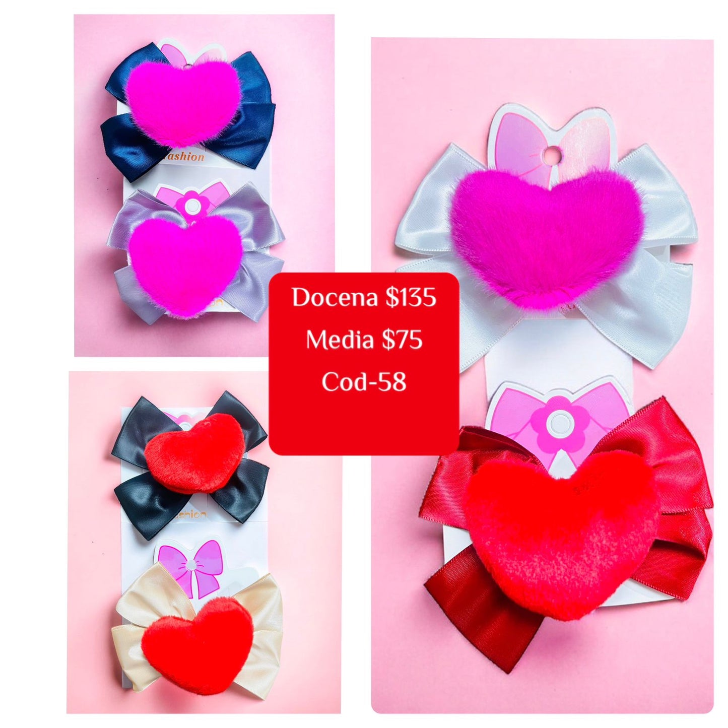 Moño con corazon d epeluche, codigo A58
