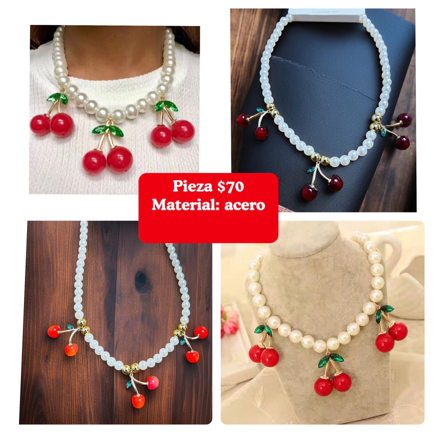 Collar grande de perla con cerezas,