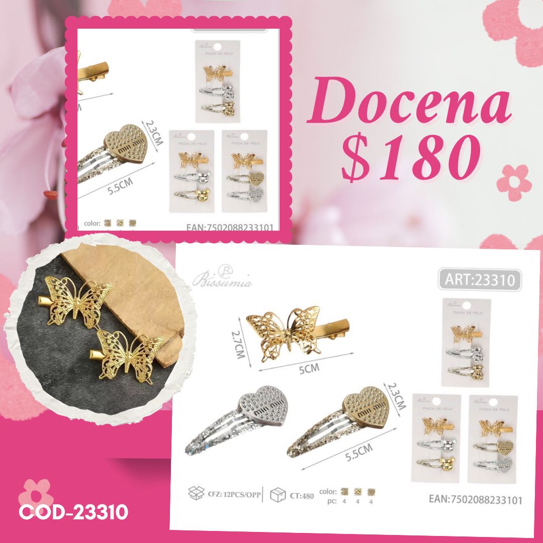 cucas metálicas con mariposa de broche, en set, docena, 23310