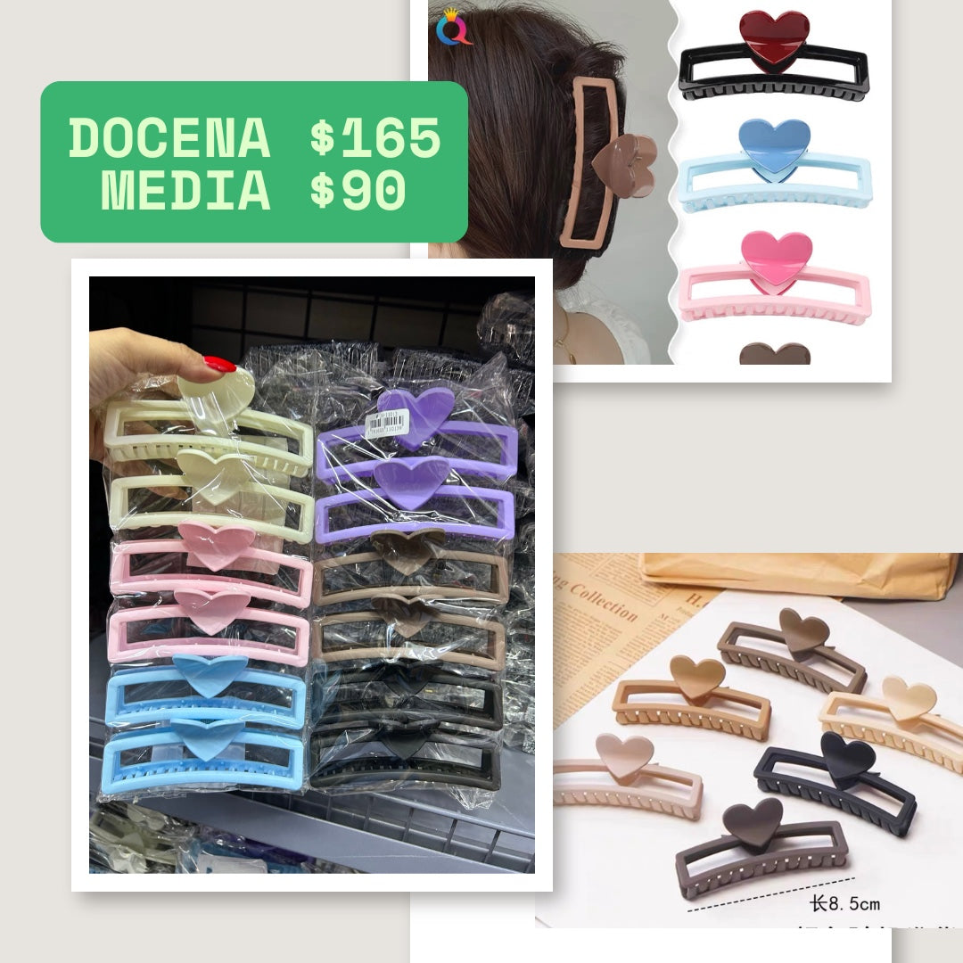 pinza rectángulo con corazón de colores, codigo a300