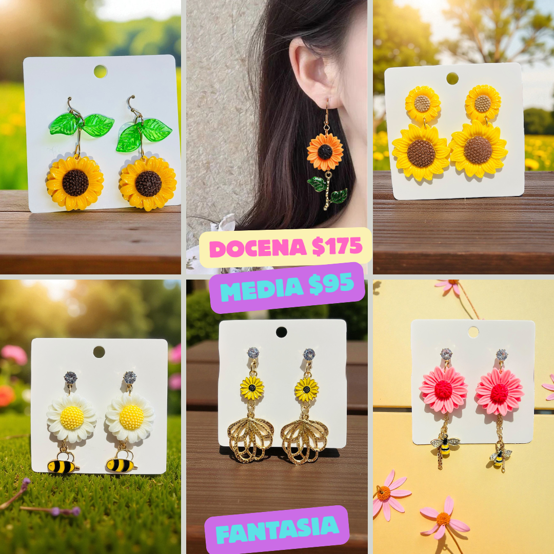 arete flor girasoles, fantasia, codigo a65