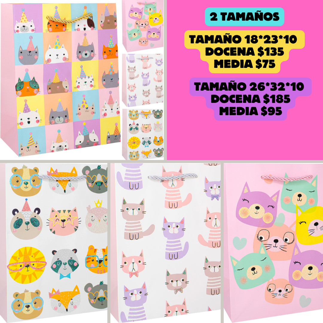 Bolsa de regalo gatitos con brillos, 26*32*10 cm, codigo a908
