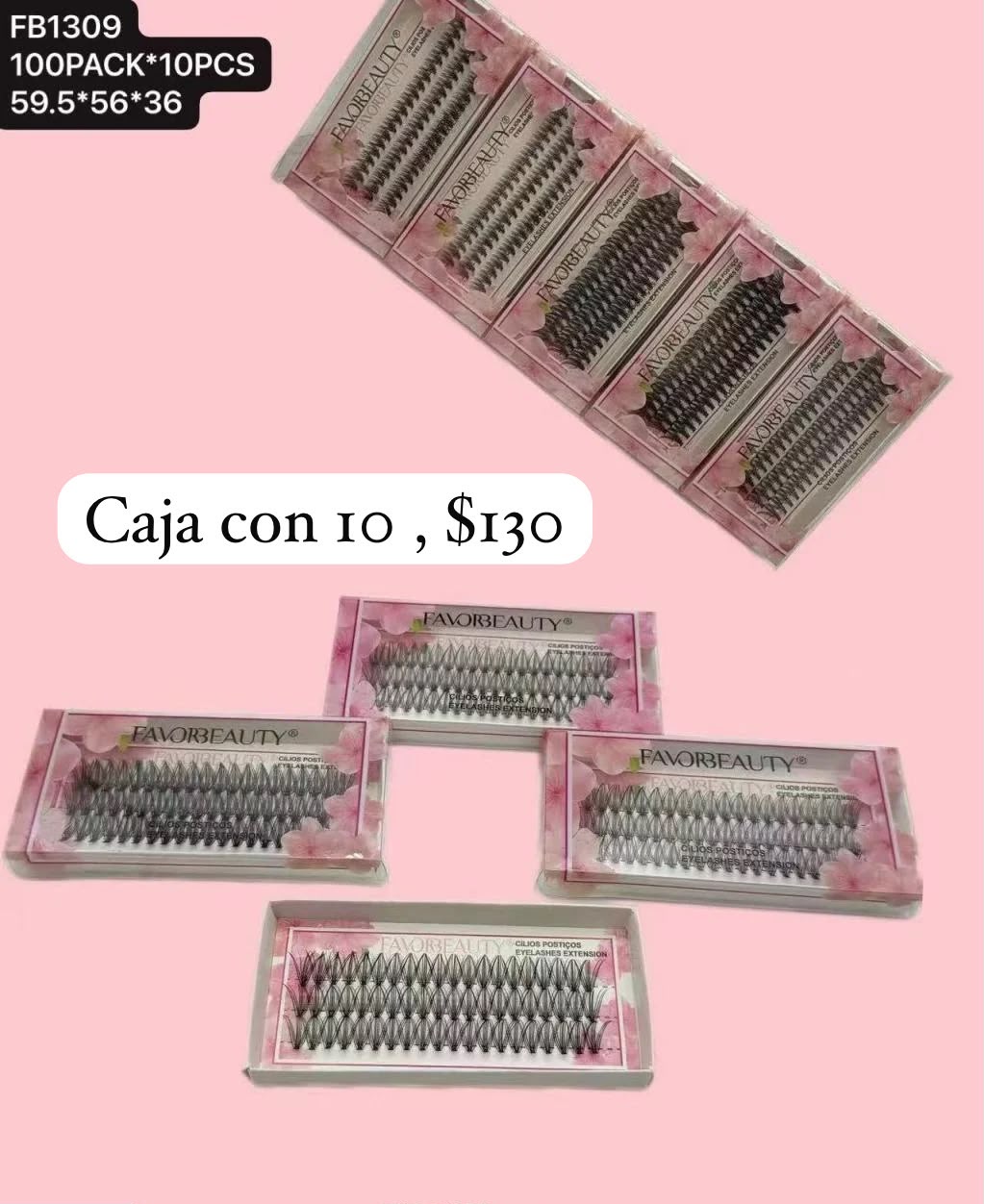 pestañas de uno en uno en set, caja con 10 sets, codigo fb1309