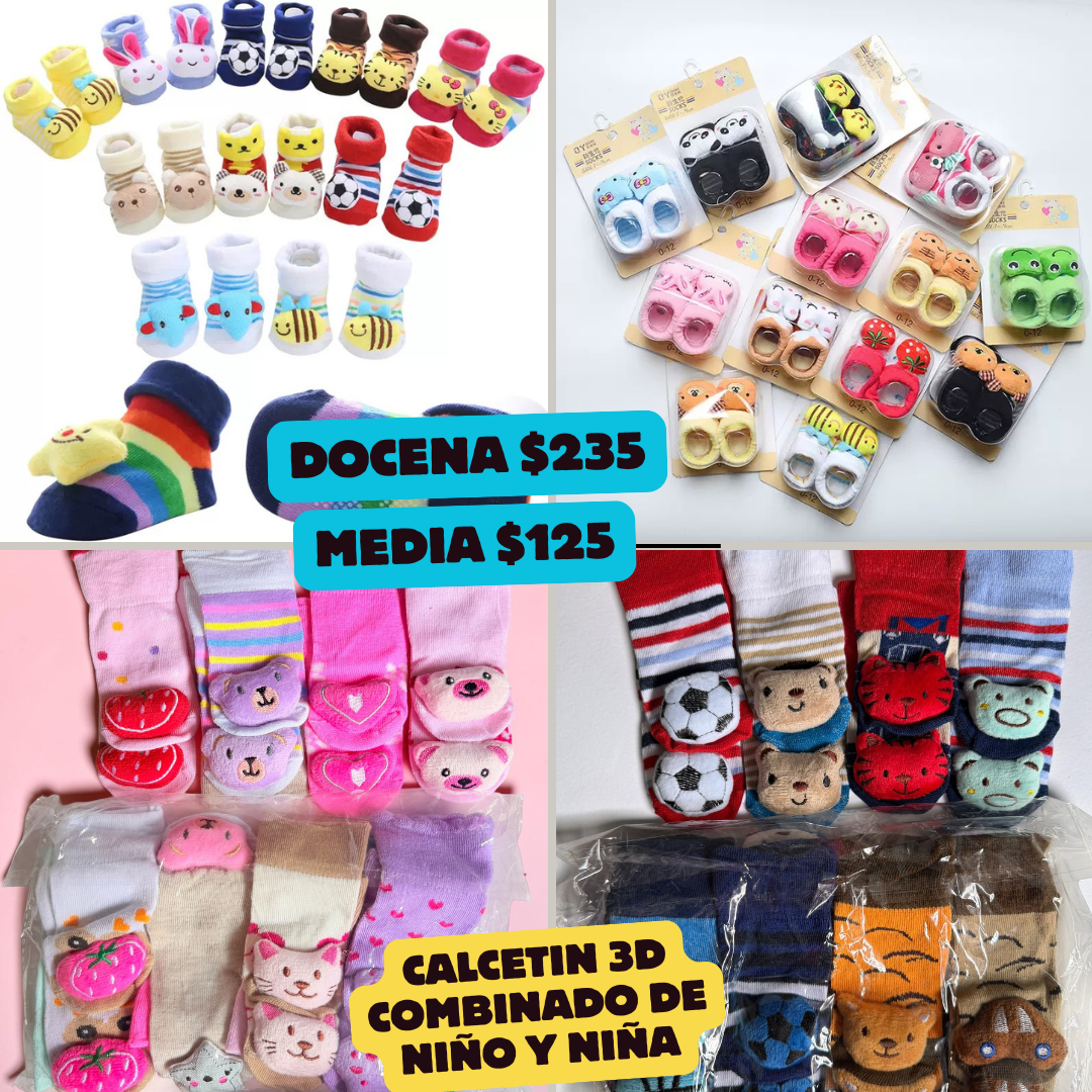 calcetines 3d de bebe, niño y niña variados, codigo a168bis
