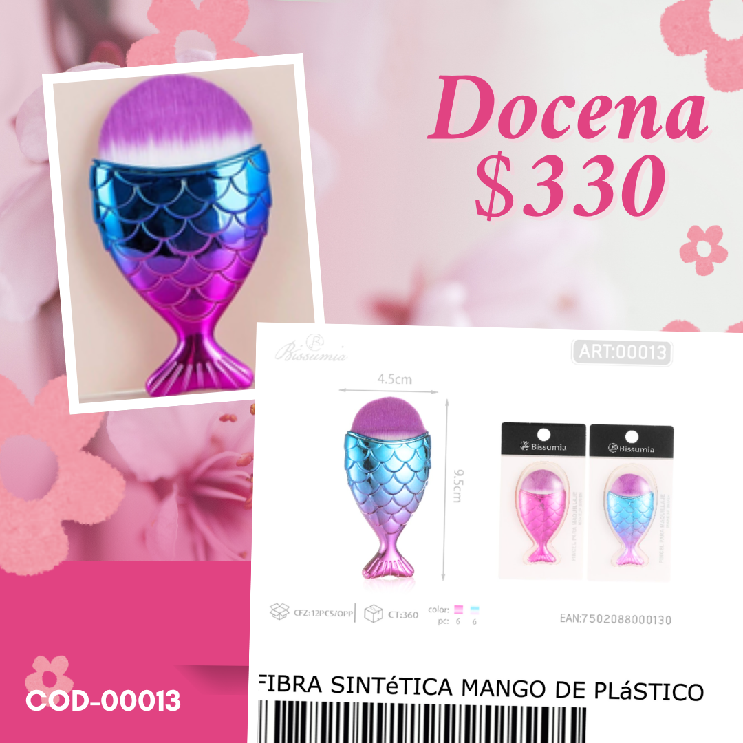 brocha de pez con escamas para maquillaje, docena, codigo 00013