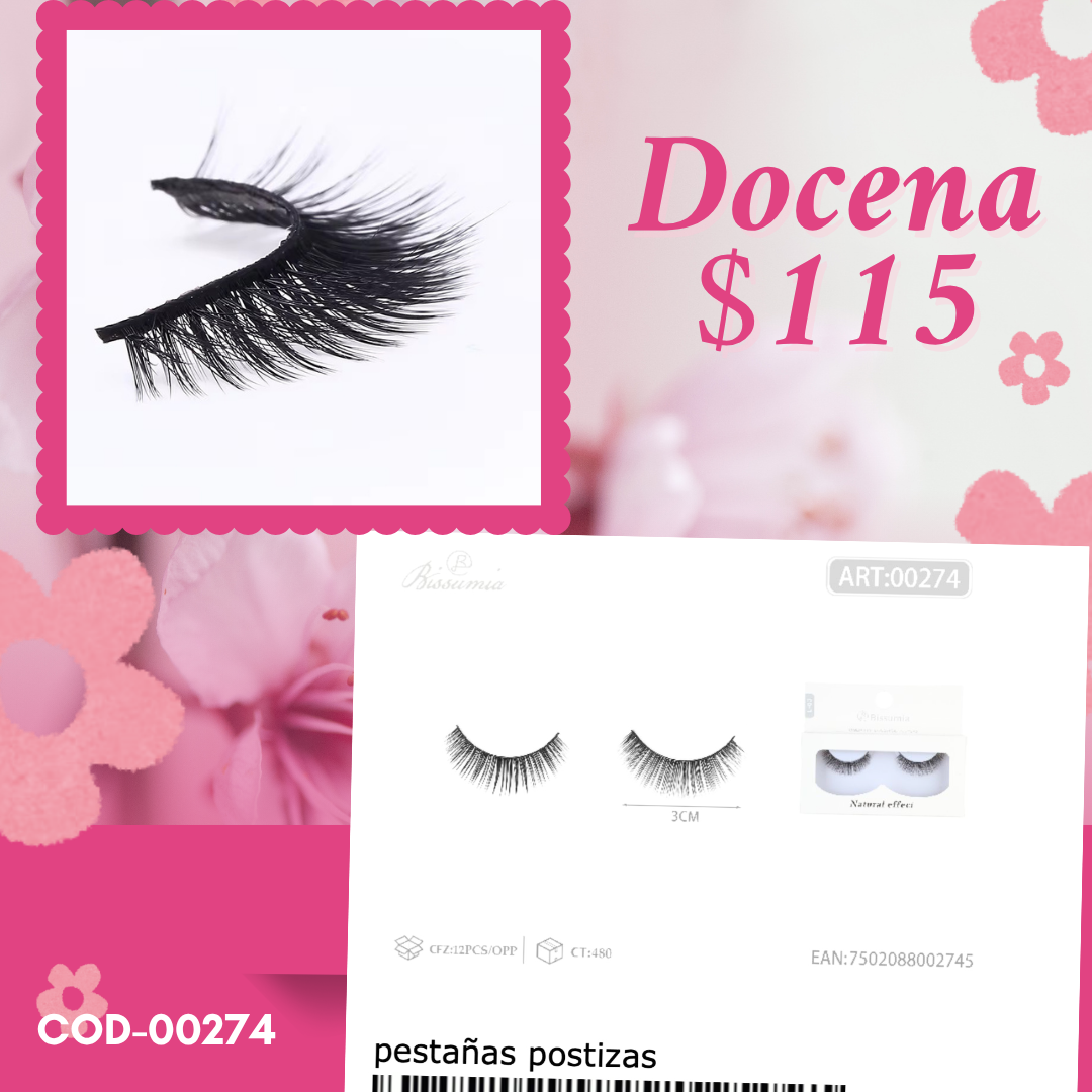 pestañas medianas, docena, codigo 00274