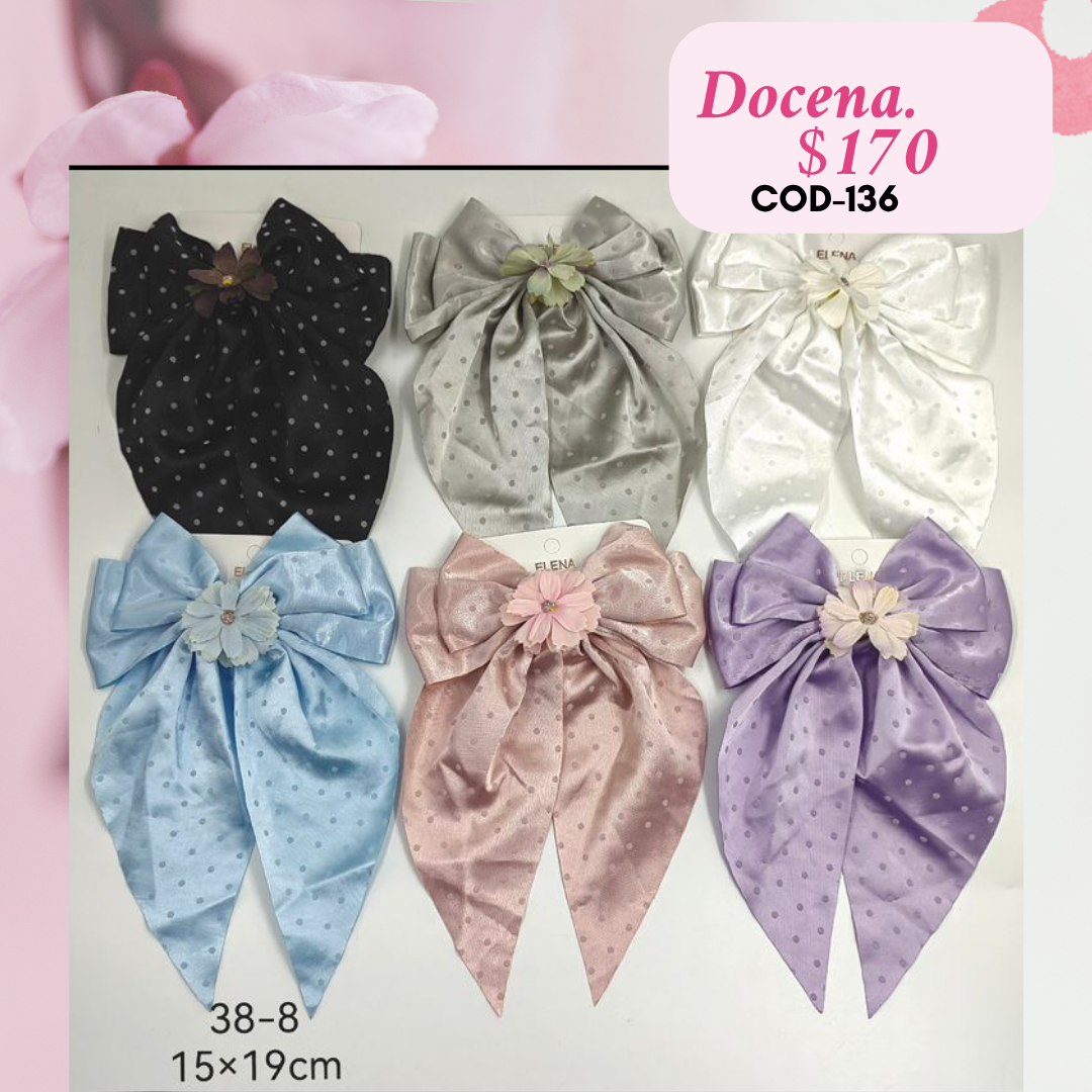 moño con flor, y destellos, docena, codigo a136
