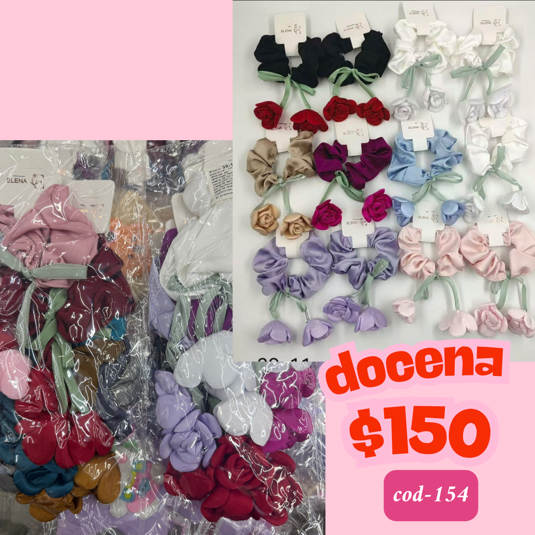 scrunchie con colgante de flor, docena, codigo a154
