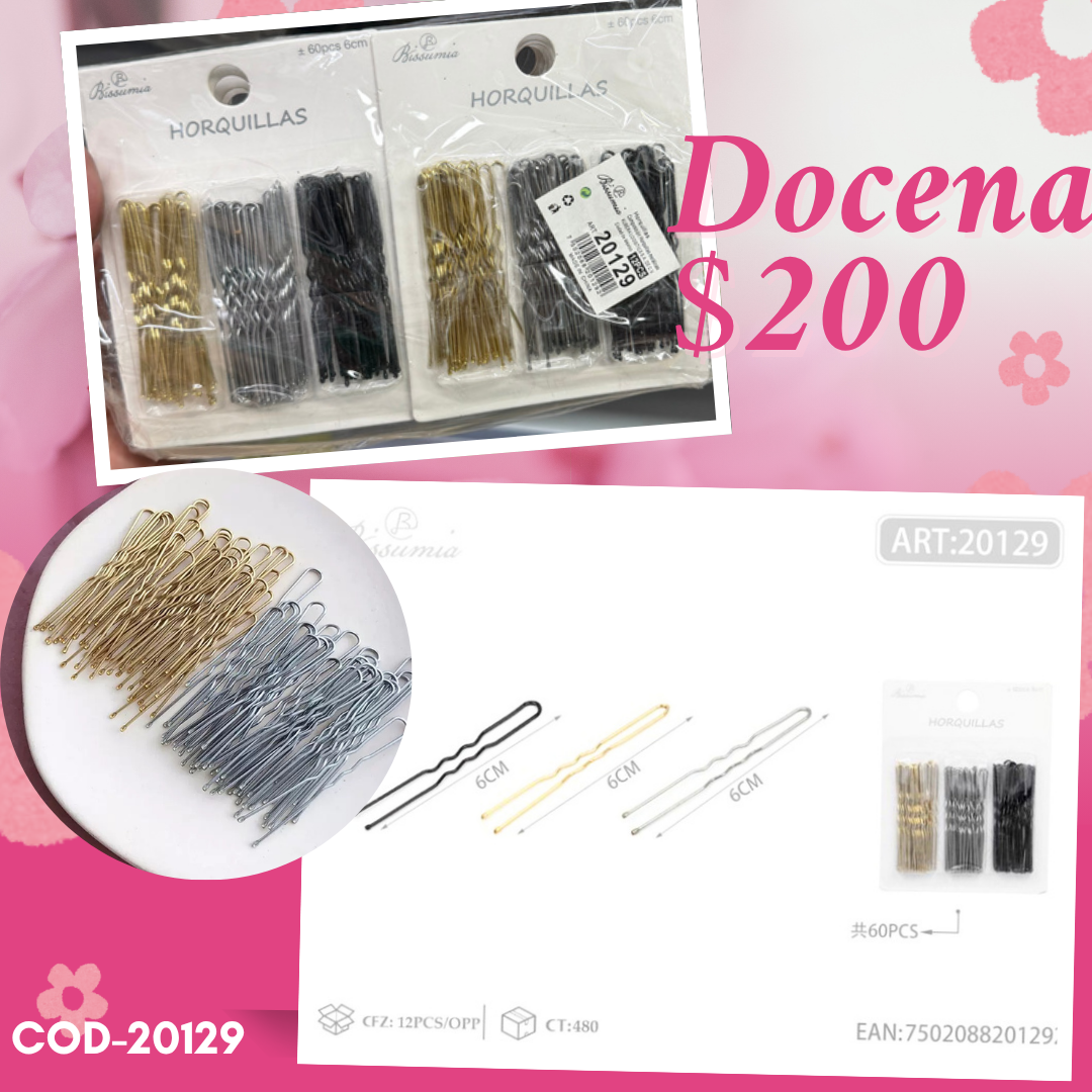 sets de orquillas en 3 tonos, docena, codigo 20129