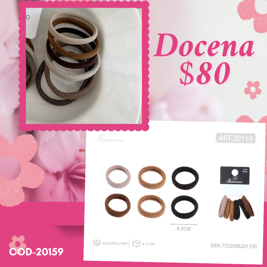 set de ligas cafe, 12 sets, codigo 20159