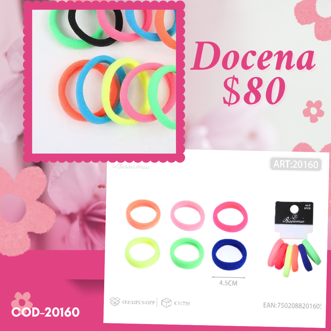 liga de colores de 4.5 cm, 12 sets, codigo 20160