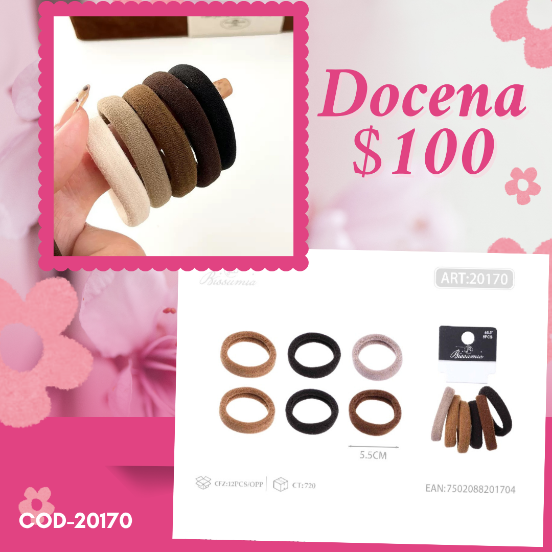Set de ligas en color cafe, 5.5 cm de diametro,docena, codigo 20170