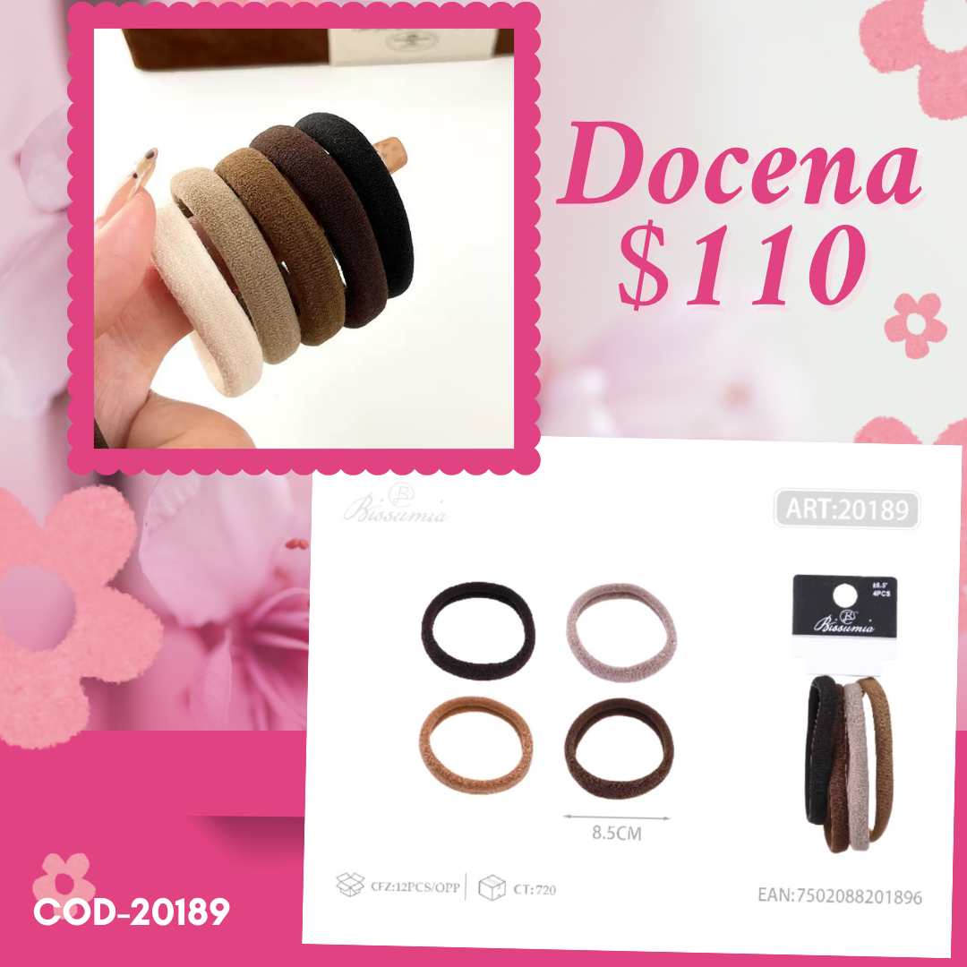 set de ligas cafes de 8.5 cm, 12 sets, codigo 20189