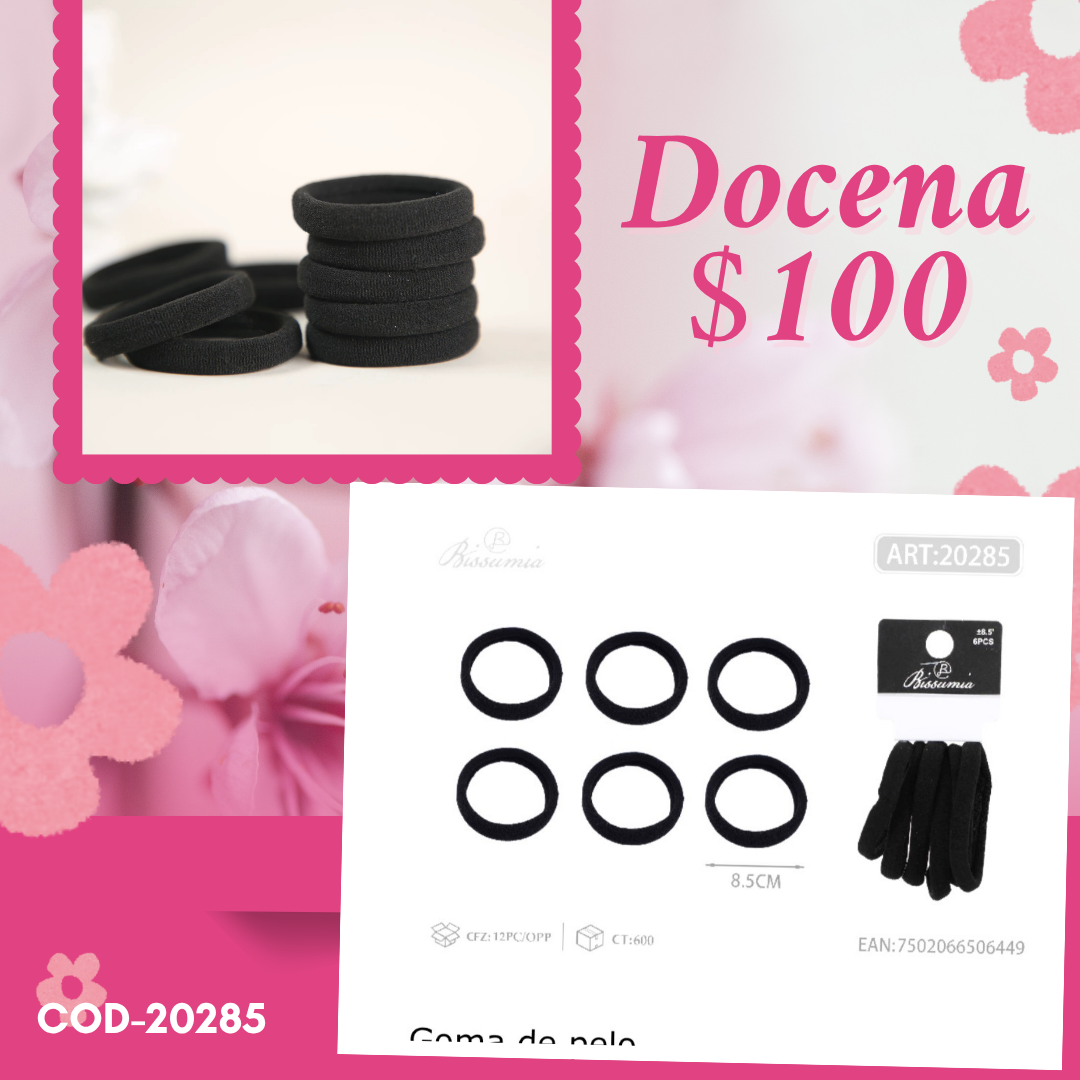 ligas negras de 8.5 cm, 12 sets, codigo 20285