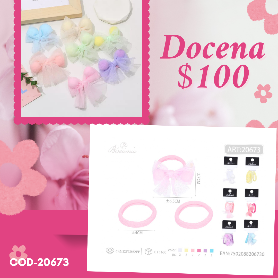 set de ligas con liga de moño, 12 sets,codigo 20673