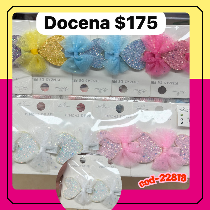 pasadores con decoración de corazon y tu, docena, codigo 22818