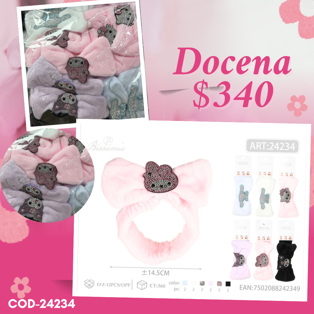 diadema skyn de kuromi con piedras, docena, codigo 24234