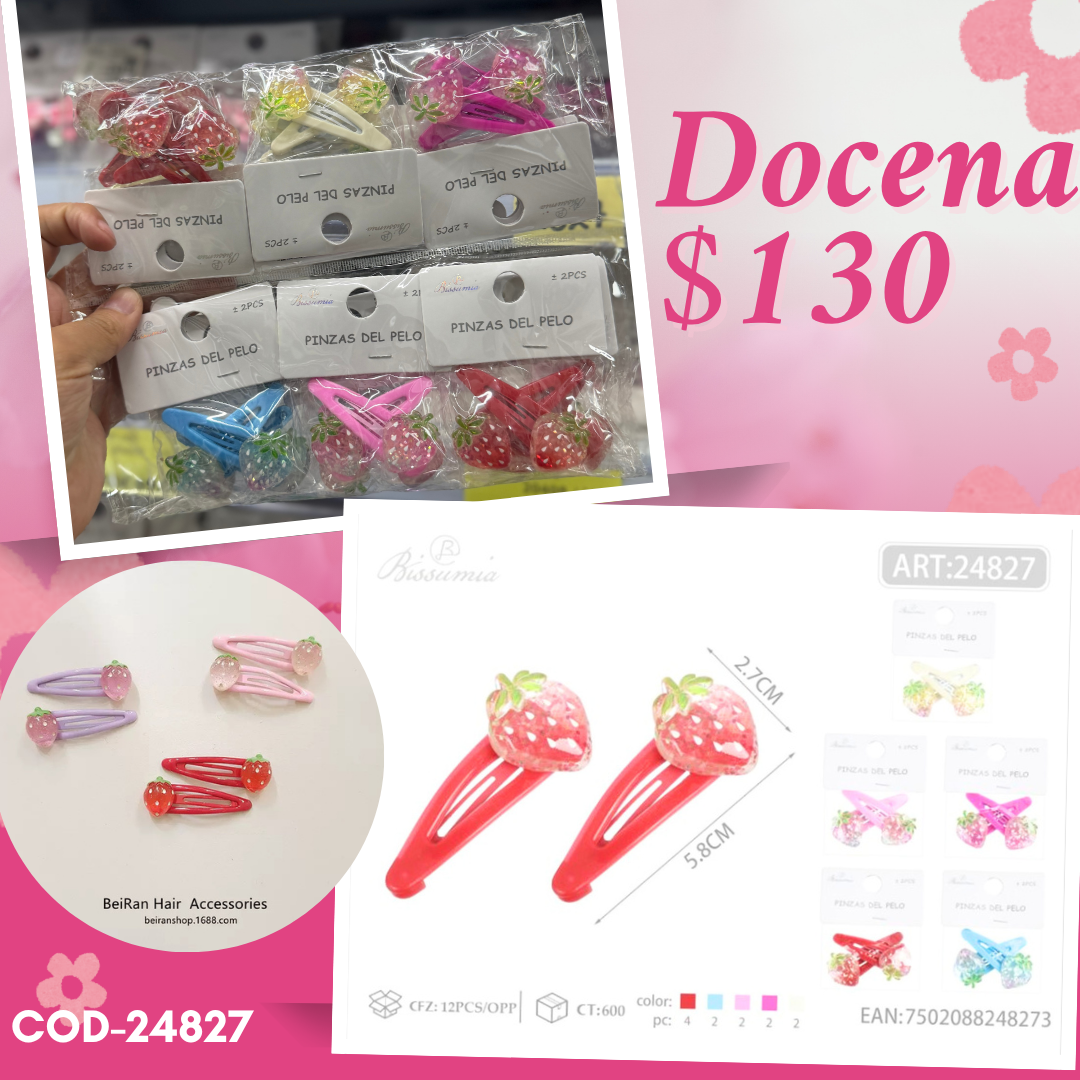 cucas en par de fresa, 12 pares, codigo 24827