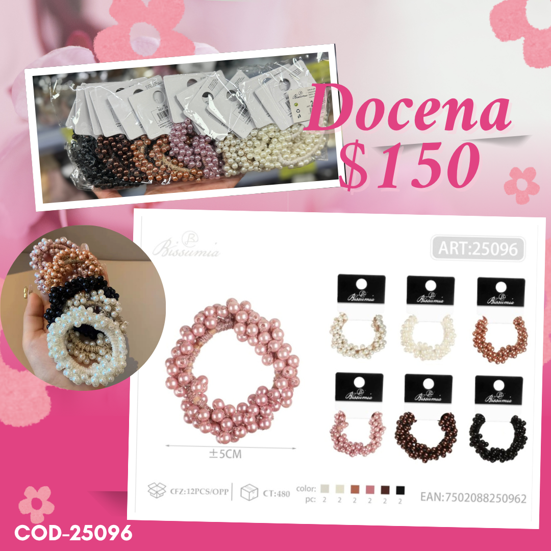 ligas gruesas de perlas de colores, docena, codigo 25096