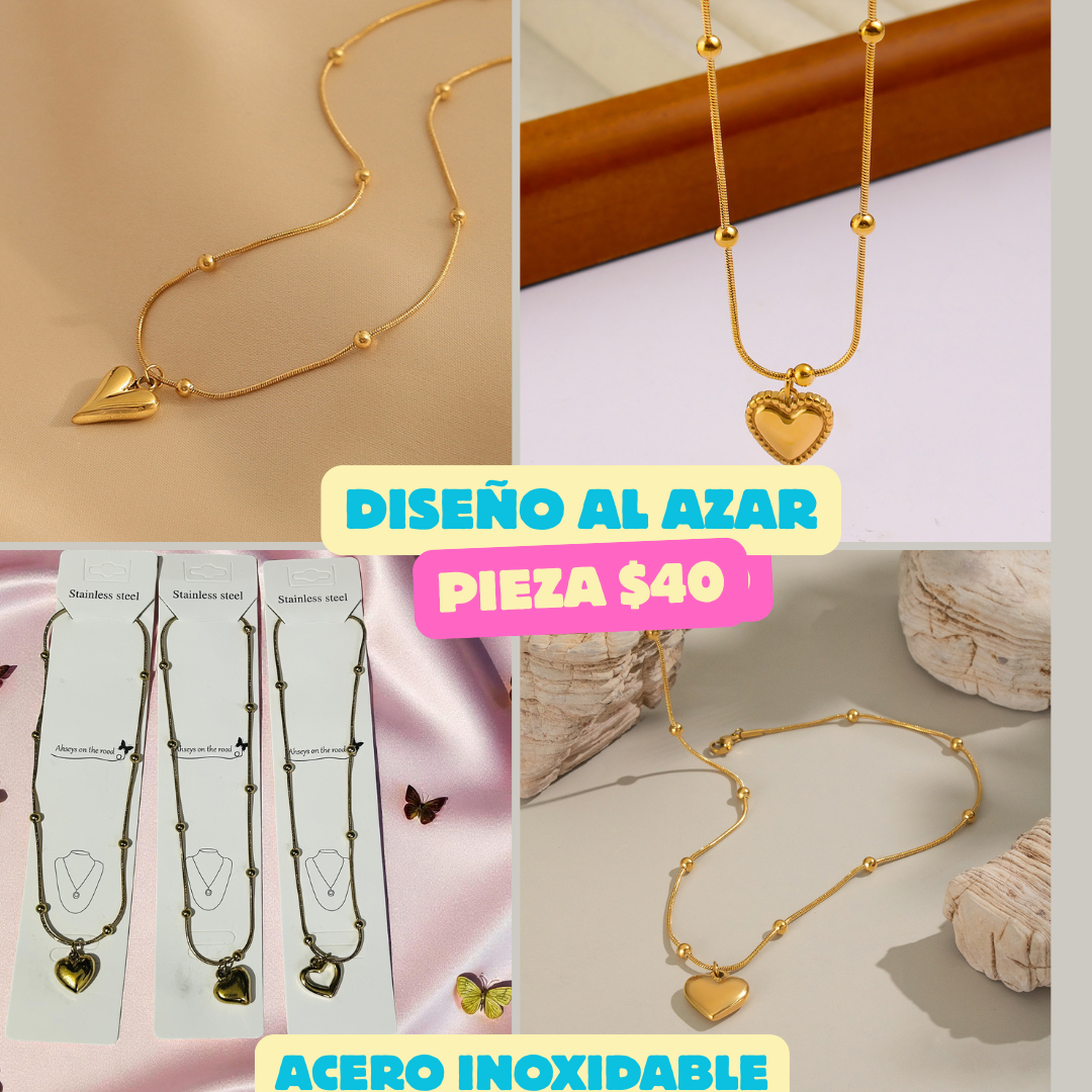 Collar corazones, acero inoxidable,pieza, codigo a712