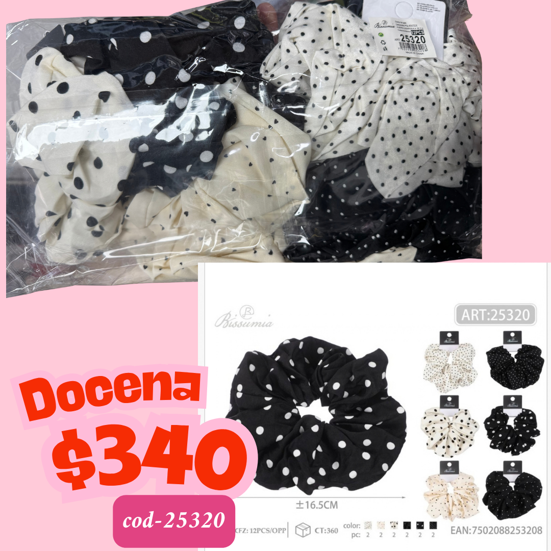 scrunchie gigante de puntos, docena, codigo 25320