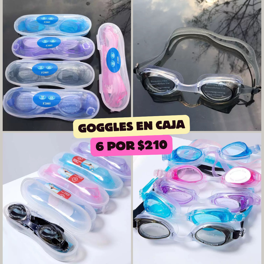 paquete de 6 goggle en caja, colores variados