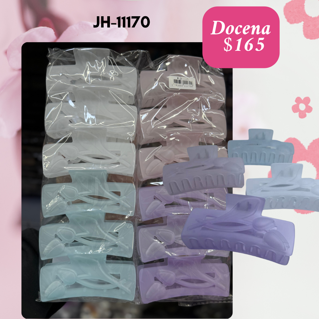 pinza rectángulo transparente con marcaje de tulipan, docena, codigo jh11170