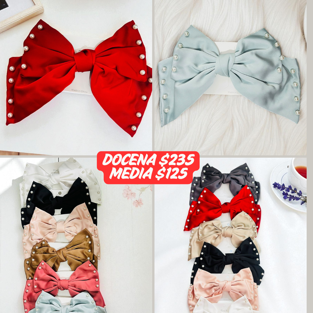 Moño grande con perla en orillas, codigo a253