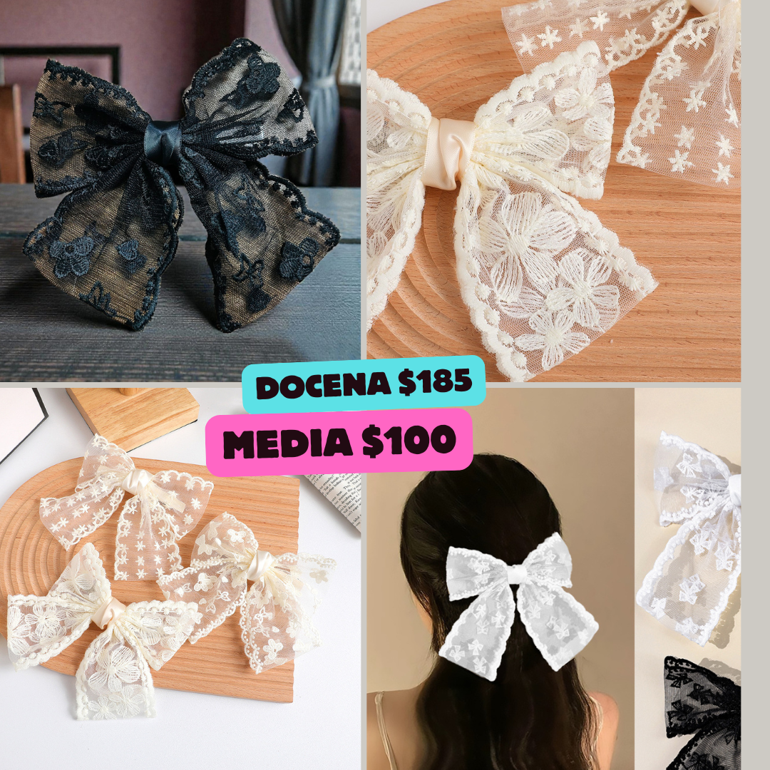 moño blanco y negro de encaje, codigo a274