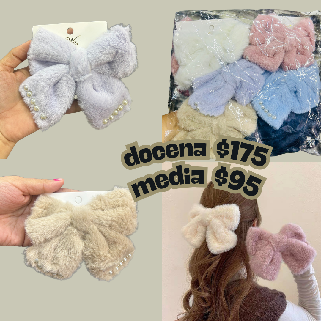 Moño peluche con perla, codigo a38