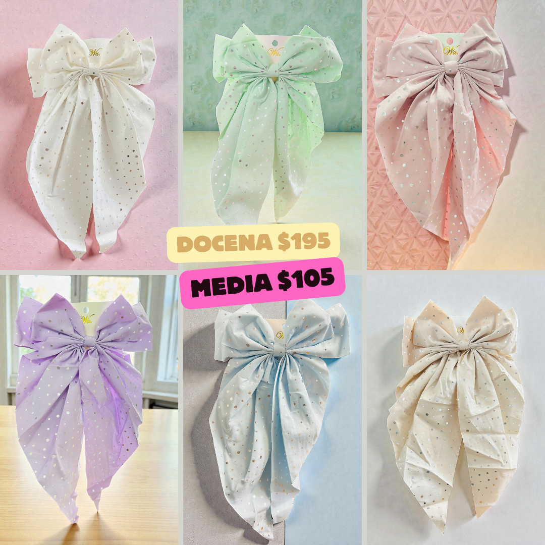 moño largo de colores con puntos dorados, codigo a80bis