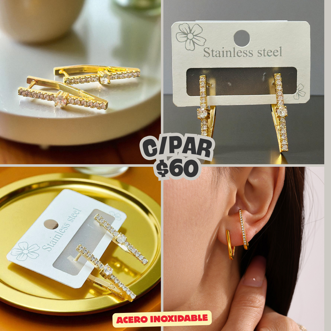 arete triangulo con pedrería, acero inoxidable, codigo a286