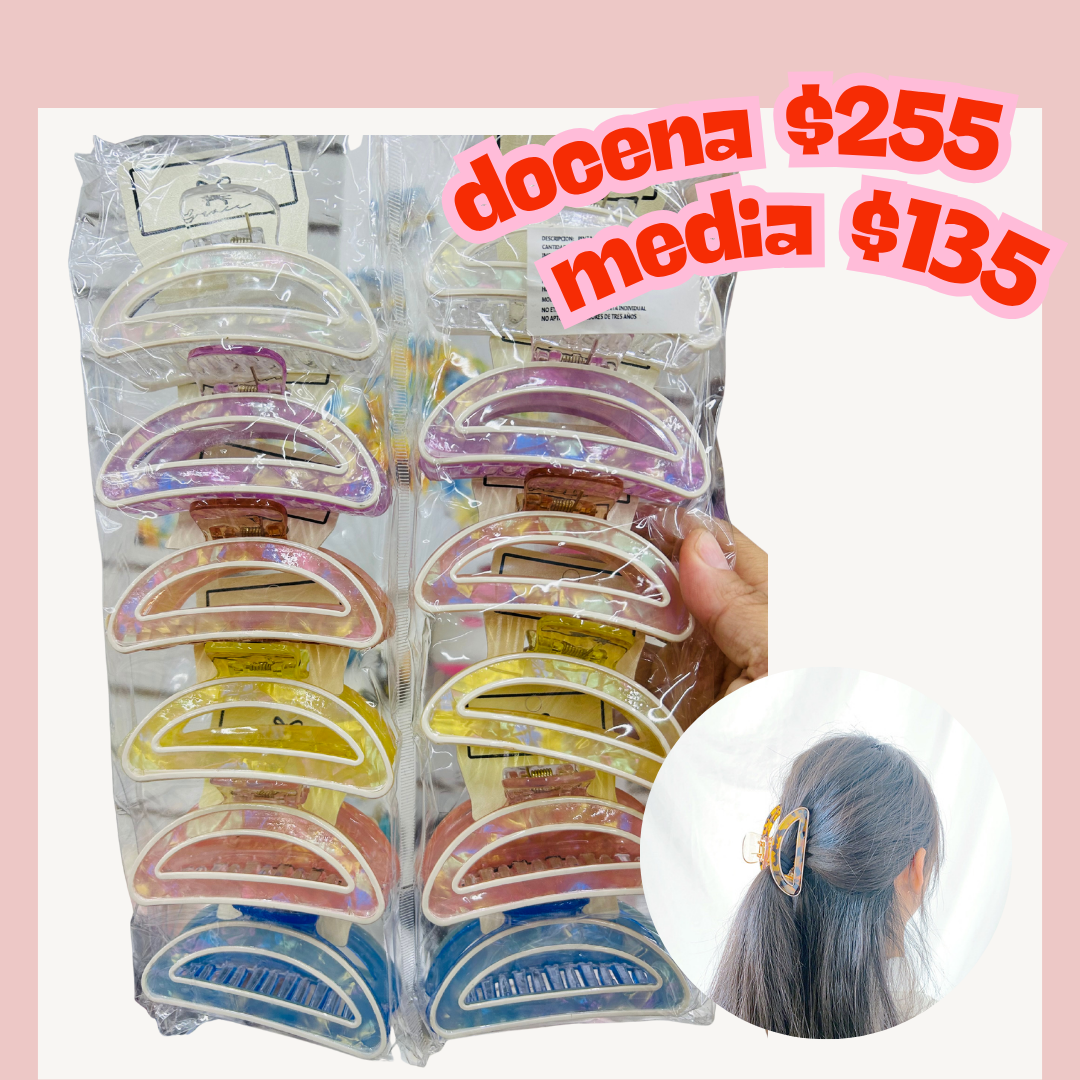 pinza media luna de acrilico en colores, codigo a109