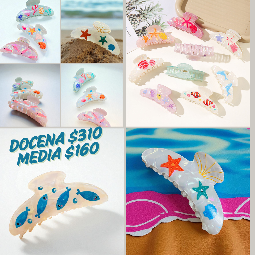 pinza con diseños de mar, acrilico, codigo a163