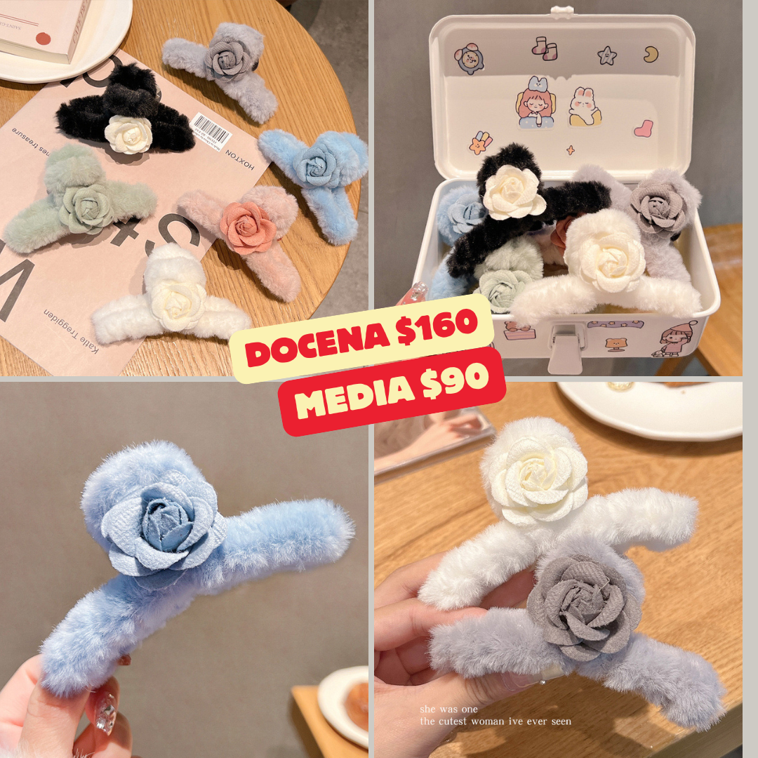 pinza peluche con flor, codigo a131