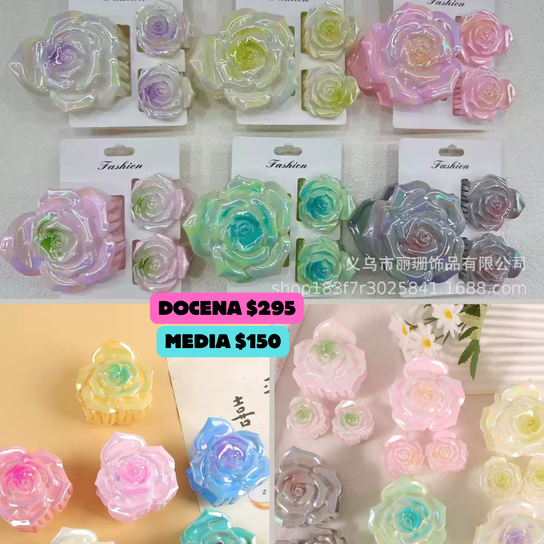 Pinza de rosa brillosa triple, codigo a165bis