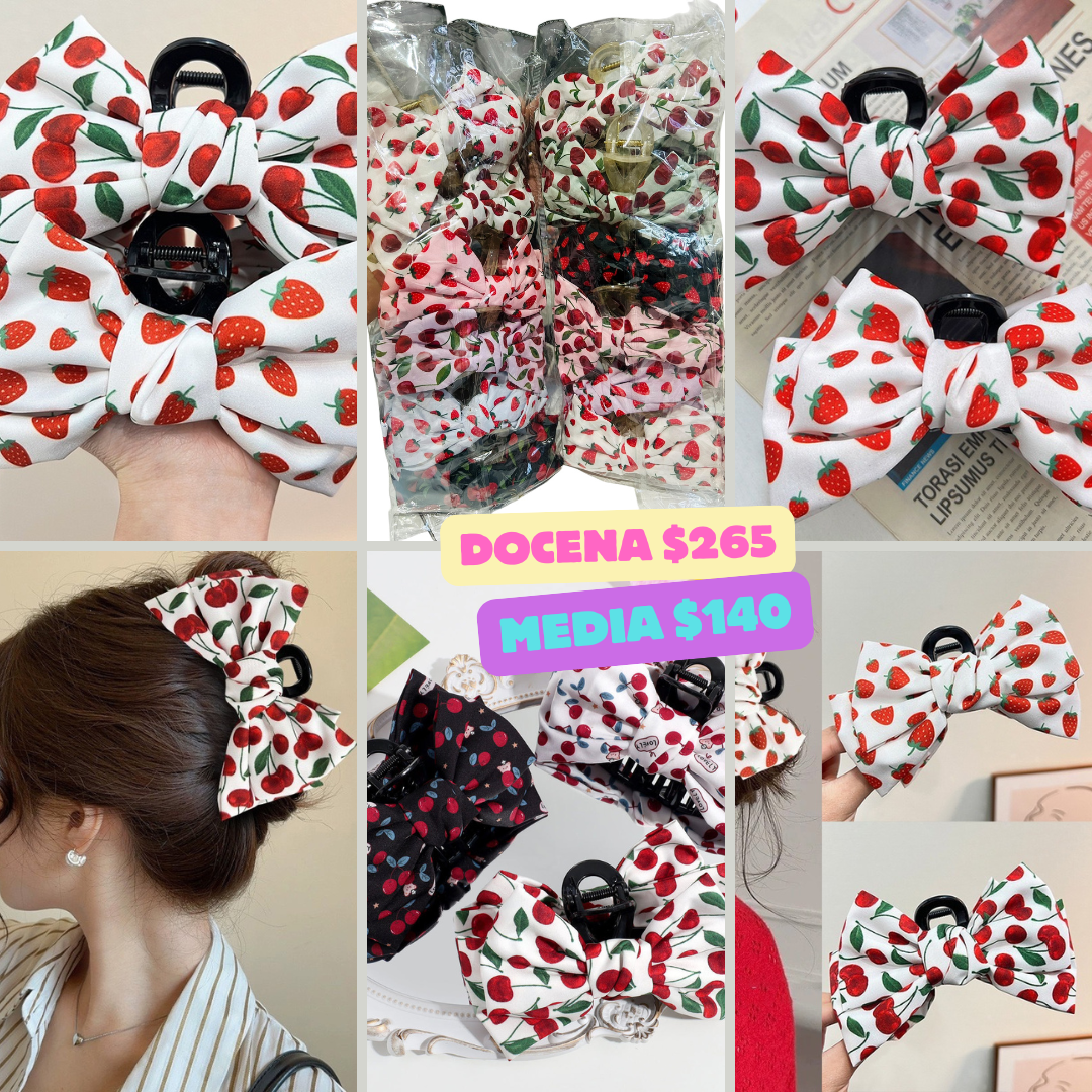 pinza de moño con cerezas y fresas, codigo a302