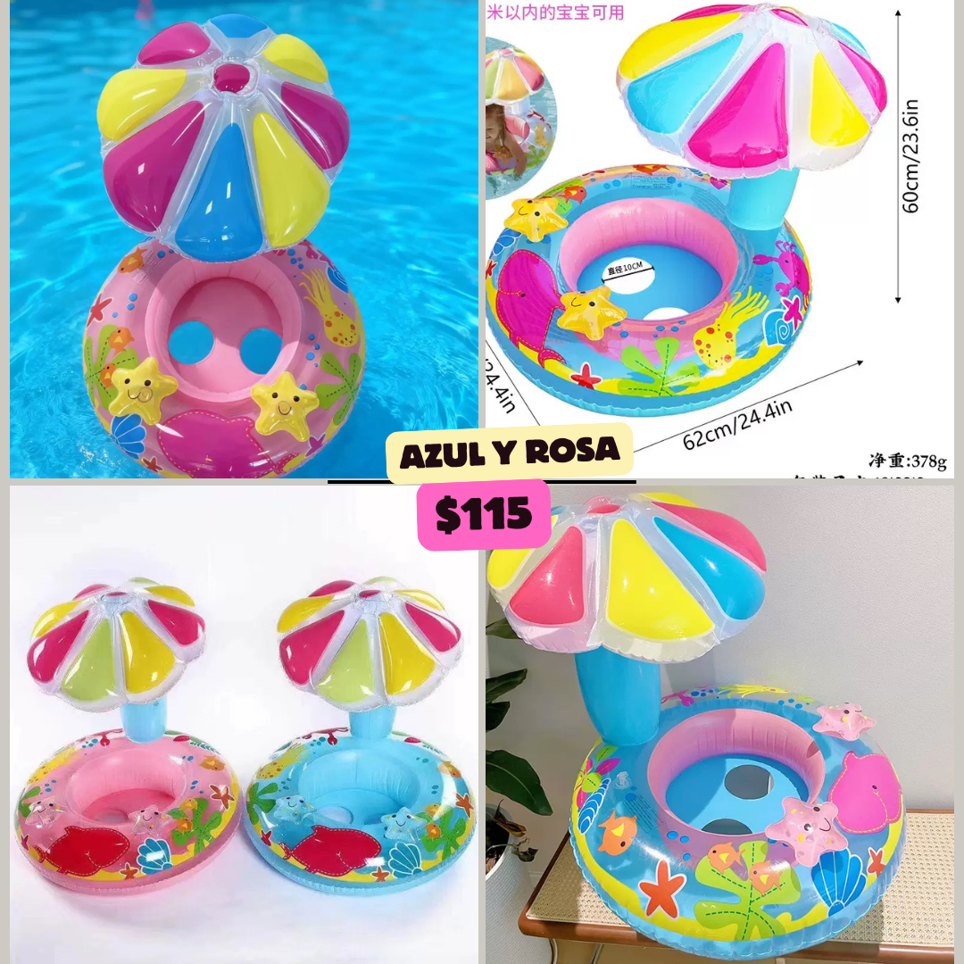 Floti para bebe con sombrilla de colores, rosa y azul