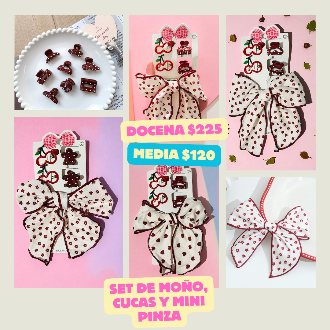 Moño con accesorios de niña, en tonos rojos, codigo a58