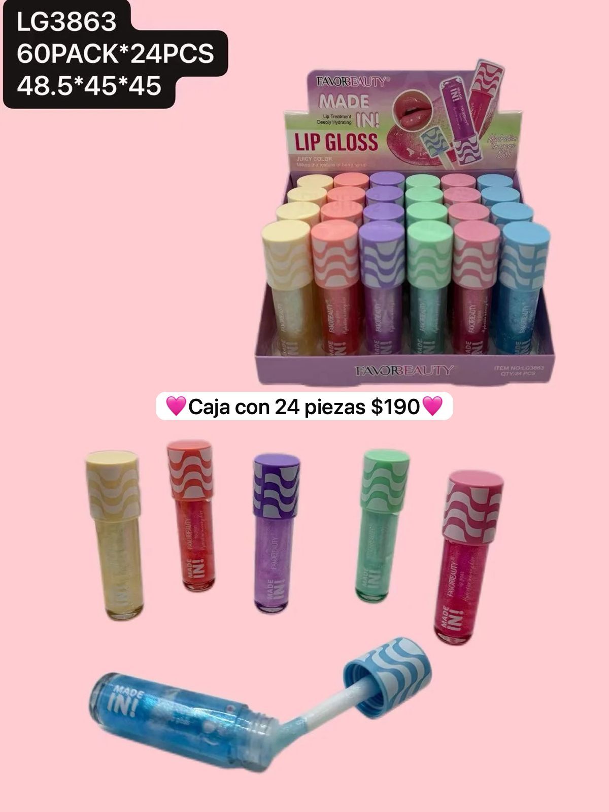 gloss transparente en variedad de colores, caja con 24 piezas, codigo LG3863