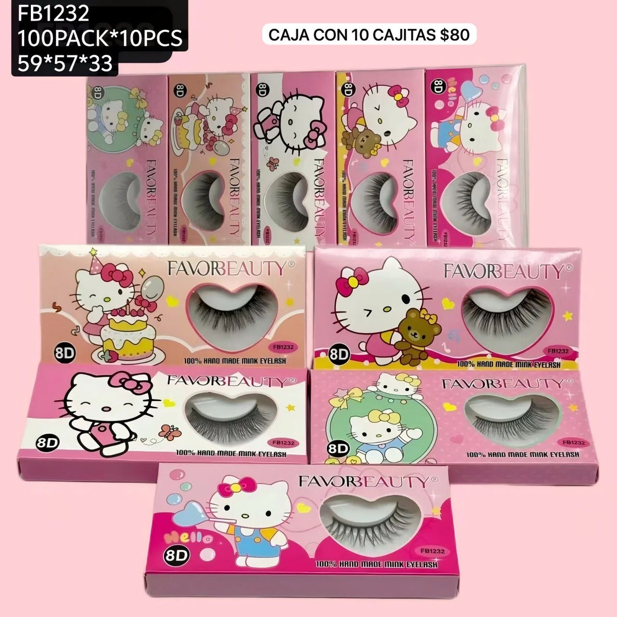 Pestañas kitty, caja con 10 , codigo FB1232